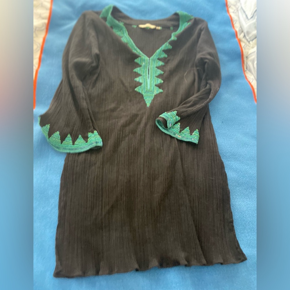 Black gauzy cover-up with green beading